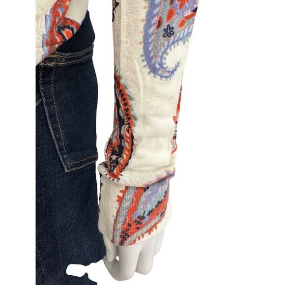 Tory Burch Women’s Paisley Long Sleeve Top Size M Cream Boho Luxury Blouse - Picture 5 of 9